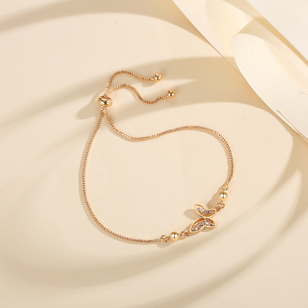 Y727 【Barang spot】Gelang Wanita kupu-kupu Kristal Zirkon Mewah Temperamen Ins Korea Gelang Serut