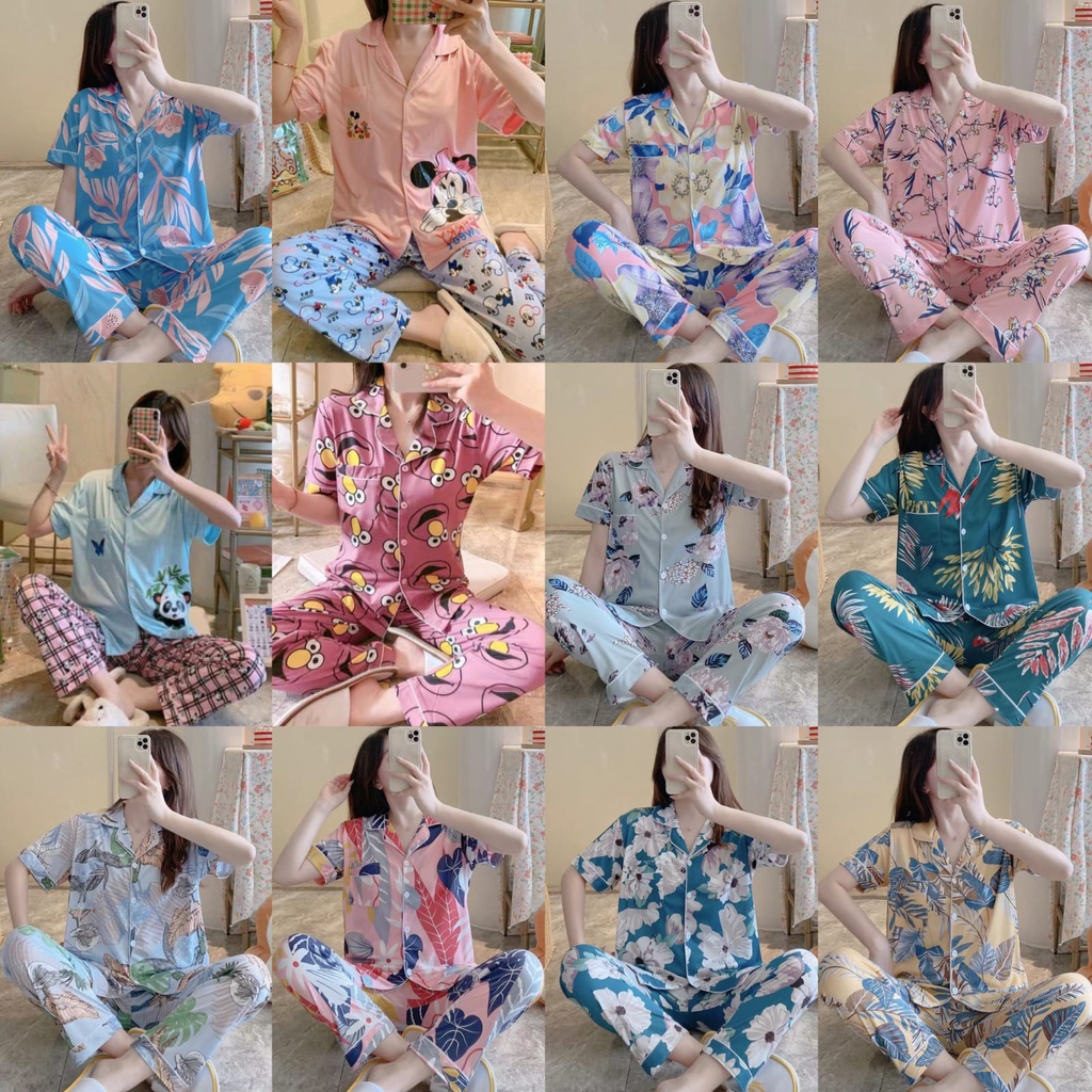 piyama baju tidur cp bahan spandek import model kra kancing lima