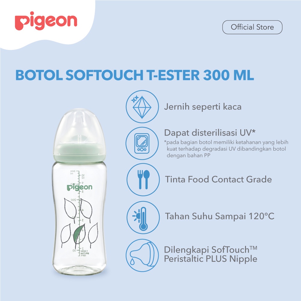 PIGEON Botol T-Ester Wide Neck 200ml/300ML W/ P-Plus Nipple (BOTOL SUSU PIGEON)