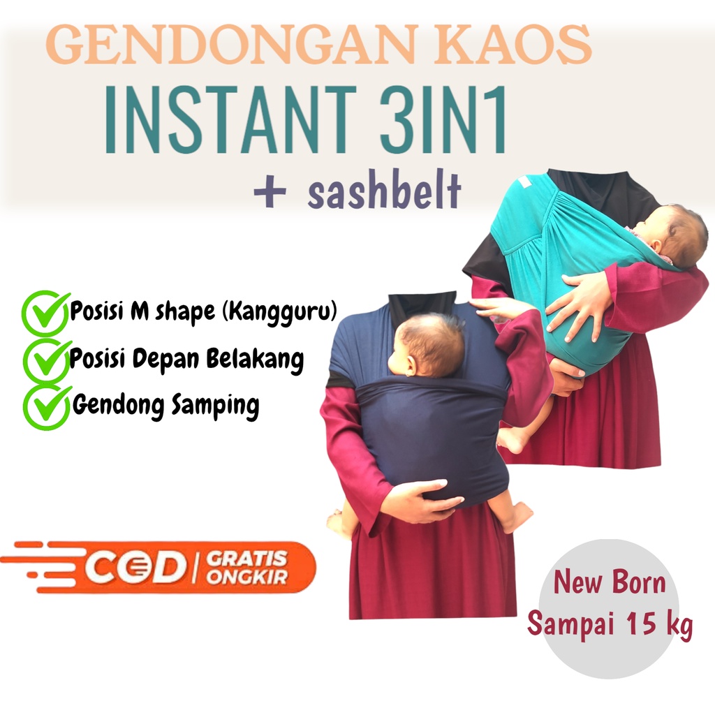 Gendongan Bayi Depan M Shape Baby Wrap 3in1 Geos Baby Instan Premium with Sash Belt geos 3 in 1 sashbelt