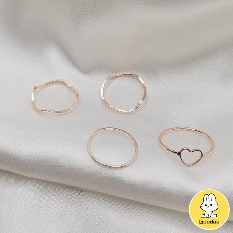 4 Pcs/set Jari Telunjuk Cincin Rose Gold Cincin Set Untuk Wanita Aksesoris Perhiasan Hadiah Natal -Doo