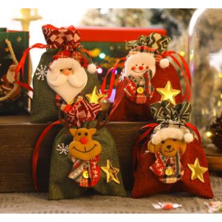 Tempat Hadiah Natal Christmas Dekorasi Gift POUCH SERUT Santa Snowman Rusa Bintang Kaos Kaki