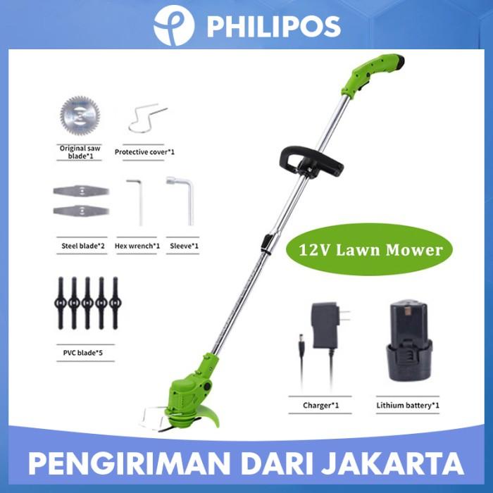 Mesin Potong Rumput dengan roda mesin pemotong rumput listrik padi - Hijau, 12v Baterai*1