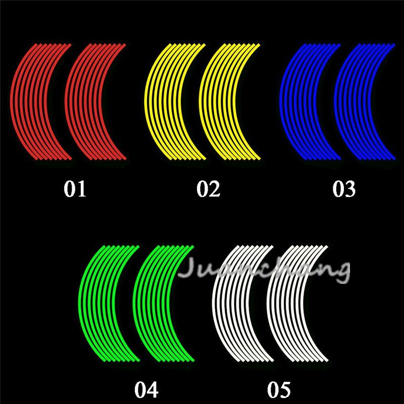 16pcs Stiker Strip Reflektif Untuk Velg Sepeda Motor / Mobil