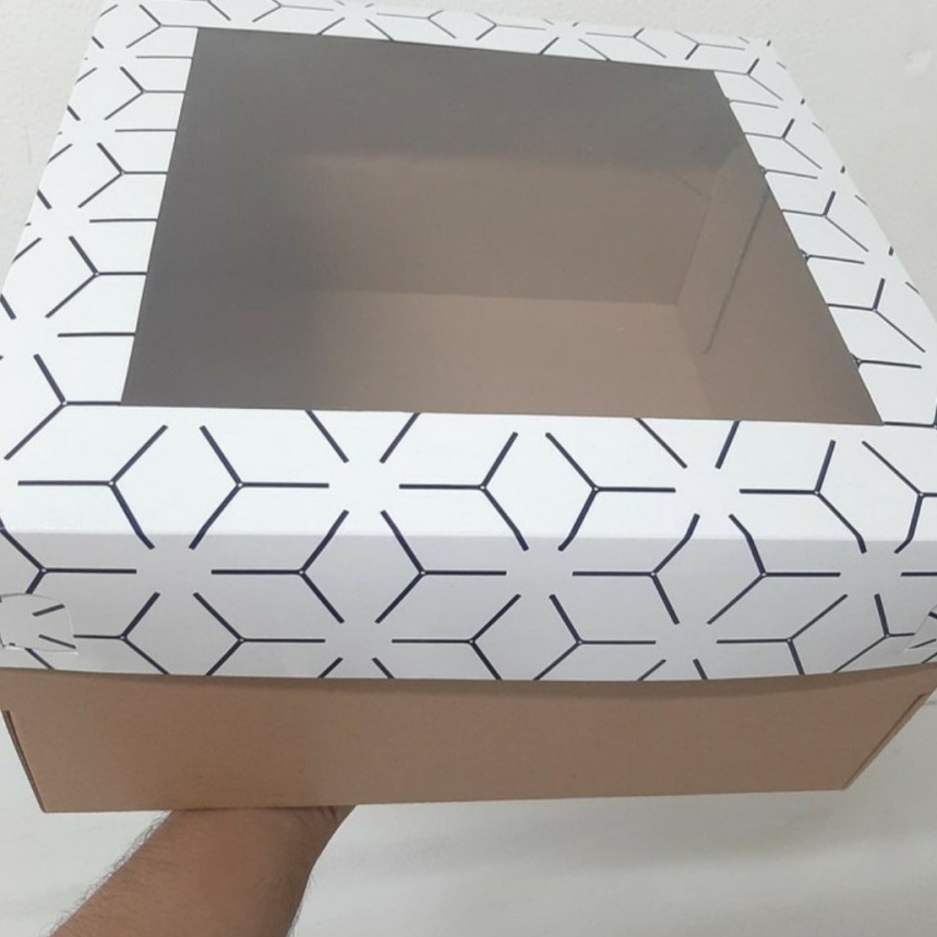 

(5pcs) Kardus Cake Tart Motif Mozaik Putih Box Roti Bolu Brownies Mika Jendela Packaging Kotak Hampers Size 25 cm