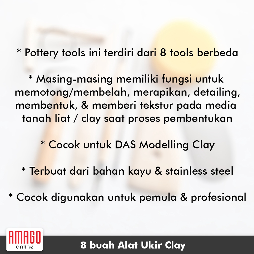 8 pcs Pottery Clay Tool Set - Alat Ukir Clay Tembikar Tanah Liat bahan dari Kayu dan Stainless