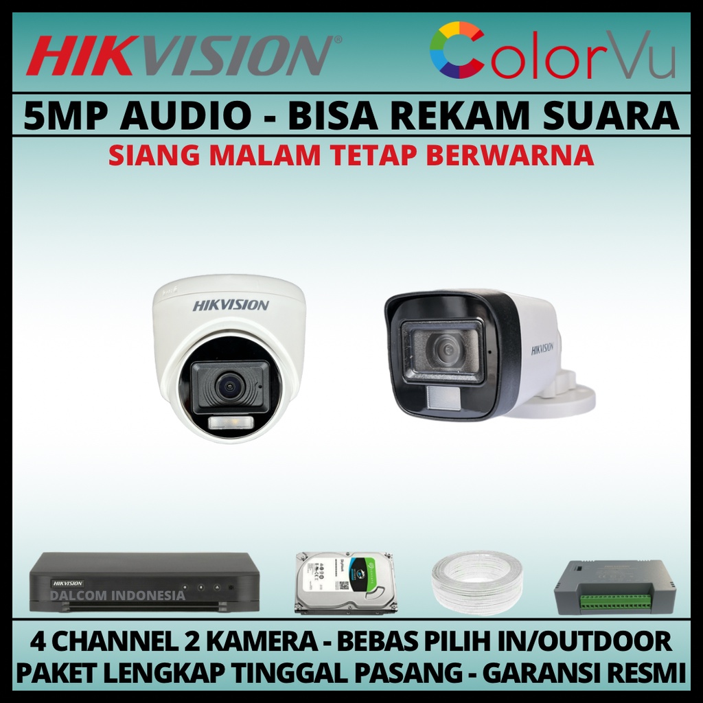 PAKET CCTV HIKVISION COLORVU 5MP 4 CHANNEL 2 KAMERA COLORFUL