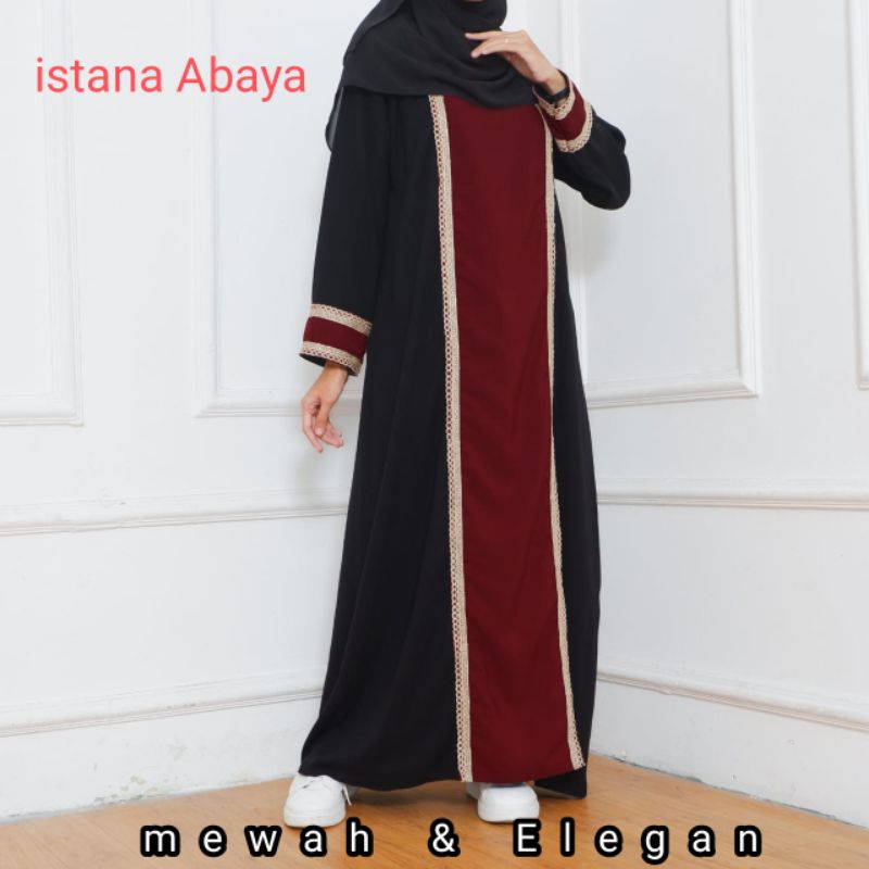 satu lagi abaya aplikasi hitam marron dg aksen Pita rajut emas elegan terbaru dari istana abaya