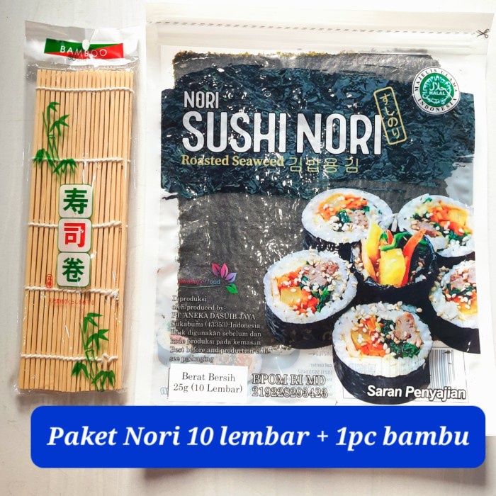 

PROMO paket sushi Nori 10lembar + makisu bambu penggulung nori halal murah