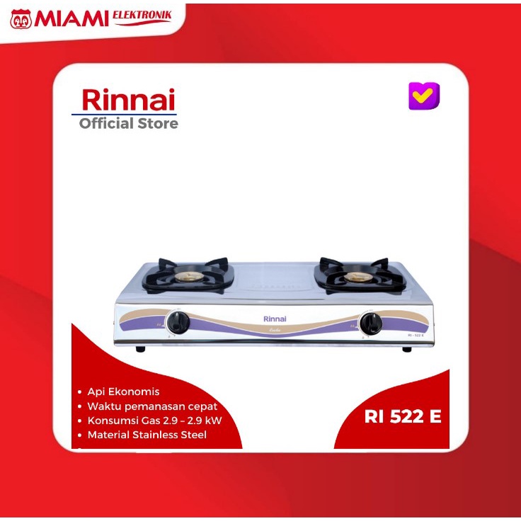 KOMPOR GAS RINNAI RI 522E / RI522E / RI 522 E [2 TUNGKU] (GARANSI RESMI)