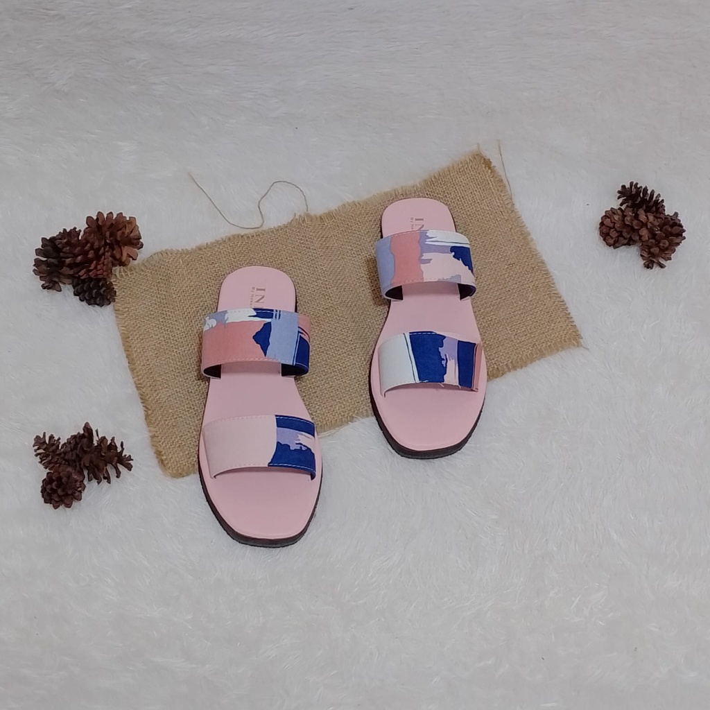 Sandal Wanita Sol Karet Slip On Ban 2 Simple Motif Kekinian Trendi NESANH - HELENA