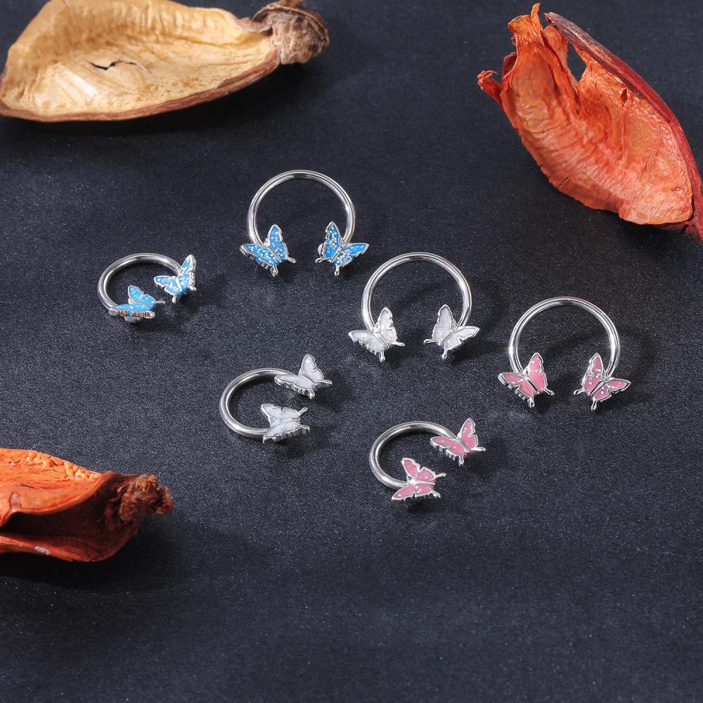 1pc Anting Tindik Hidung Desain Cakar Naga Butterfly Septum Cartilage Bahan Stainless Steel Gaya Punk