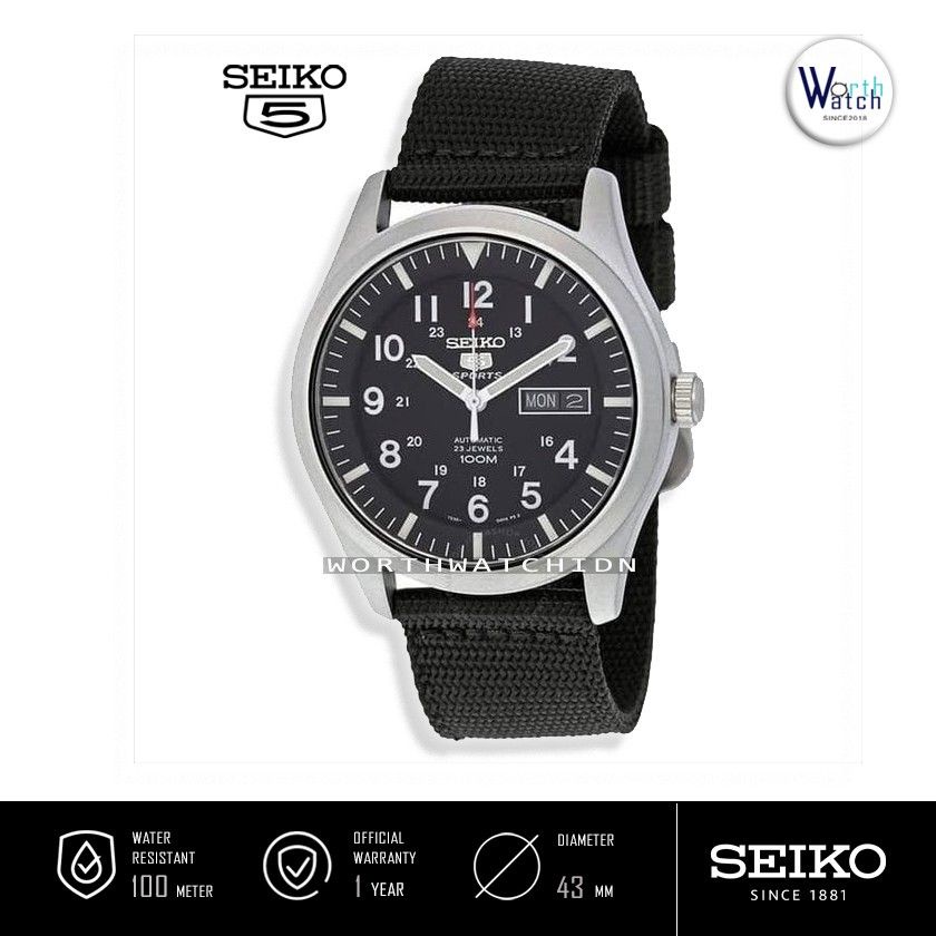 Jam Tangan Pria Otomatis Seiko 5 Sports Automatic Black Nylon Strap Original SNZG-15-K1