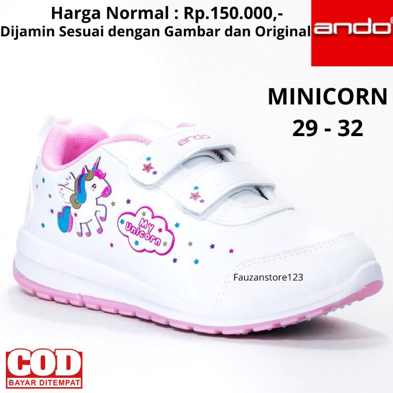 SEPATU ANAK PEREMPUAN ANDO MINICORN MIAW MERMAID PEREKAT KARAKTER KUDA PONI KUCING SEKOLAH PAUD TK SD ORIGINAL