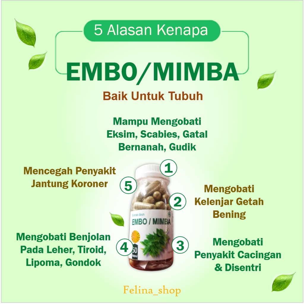 Daun embo mimba nemm kapsul herbal suplemen kesehatan obat segala benjolan dan penyakit kulit isi 50