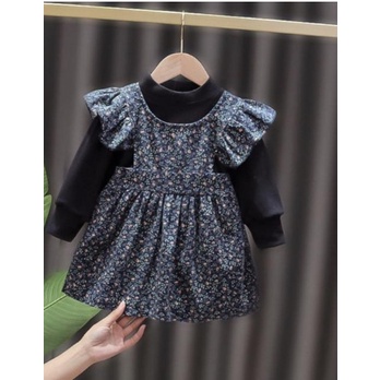 SALE DR114- 0-3T Dress Bayi 2 in 1 Overall Perempuan Autumn Leave Blowing