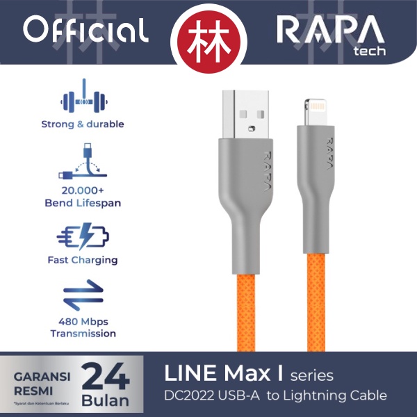 RAPAtech DC2022 - LINE MAX I - USB-A to Lightning Cable 2.4A 120 cm