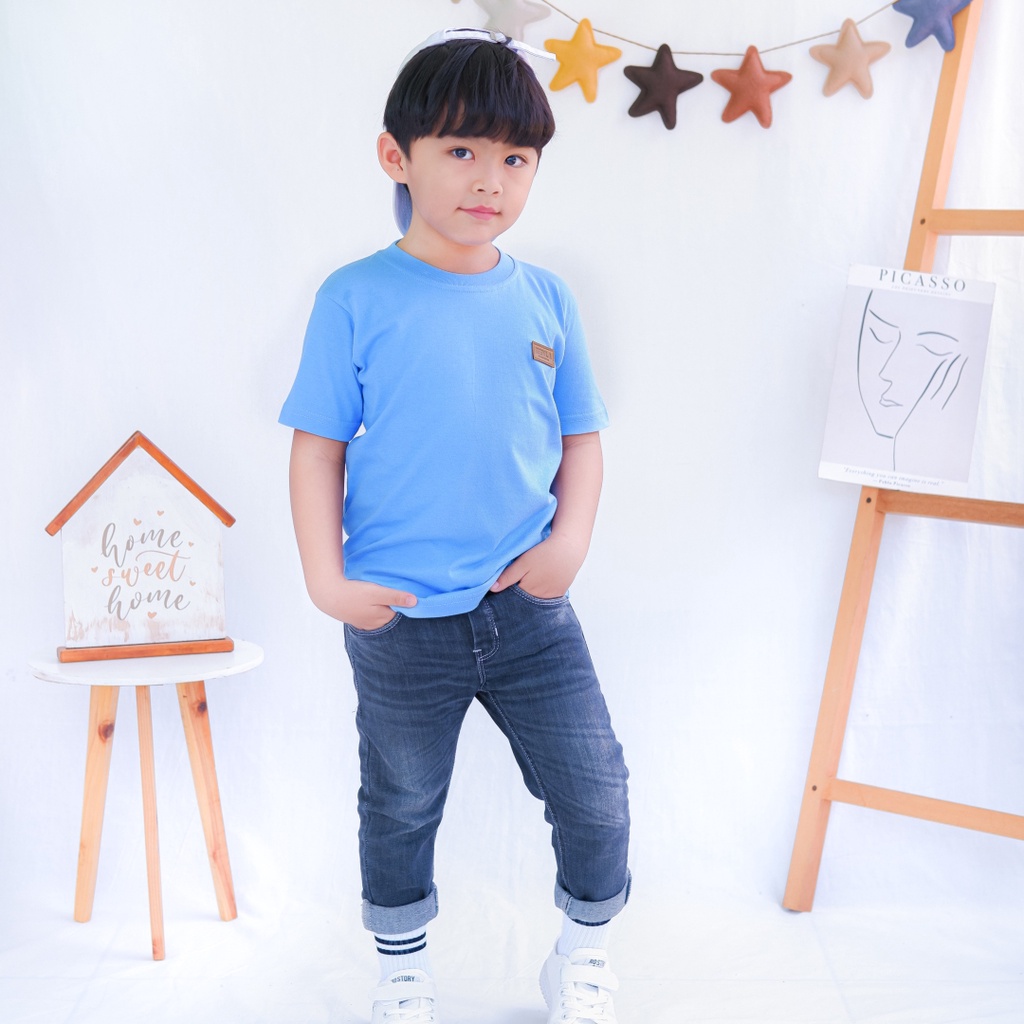 Kaos Polos Anak Laki Laki Perempuan Branded Premium Original | Mevla Kids - Kenzi Dusty Blue