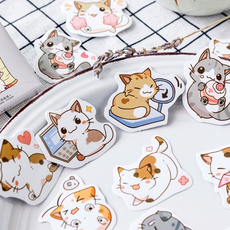 (45 pcs) STIKER LUCU MOTIF KUCING UNTUK SCRAPBOOK/ALAT TULIS