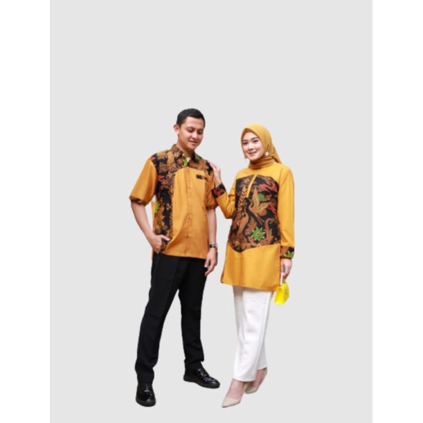 Batik Couple Tunik Kemeja Mix Katun Ima Toyobo Premium Mustard