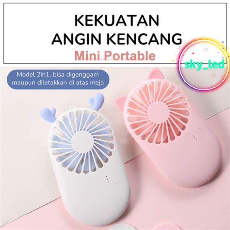 Pocket Fan Kipas Angin Mini Sumber Cute Cooling Fan Portable Phone Holder