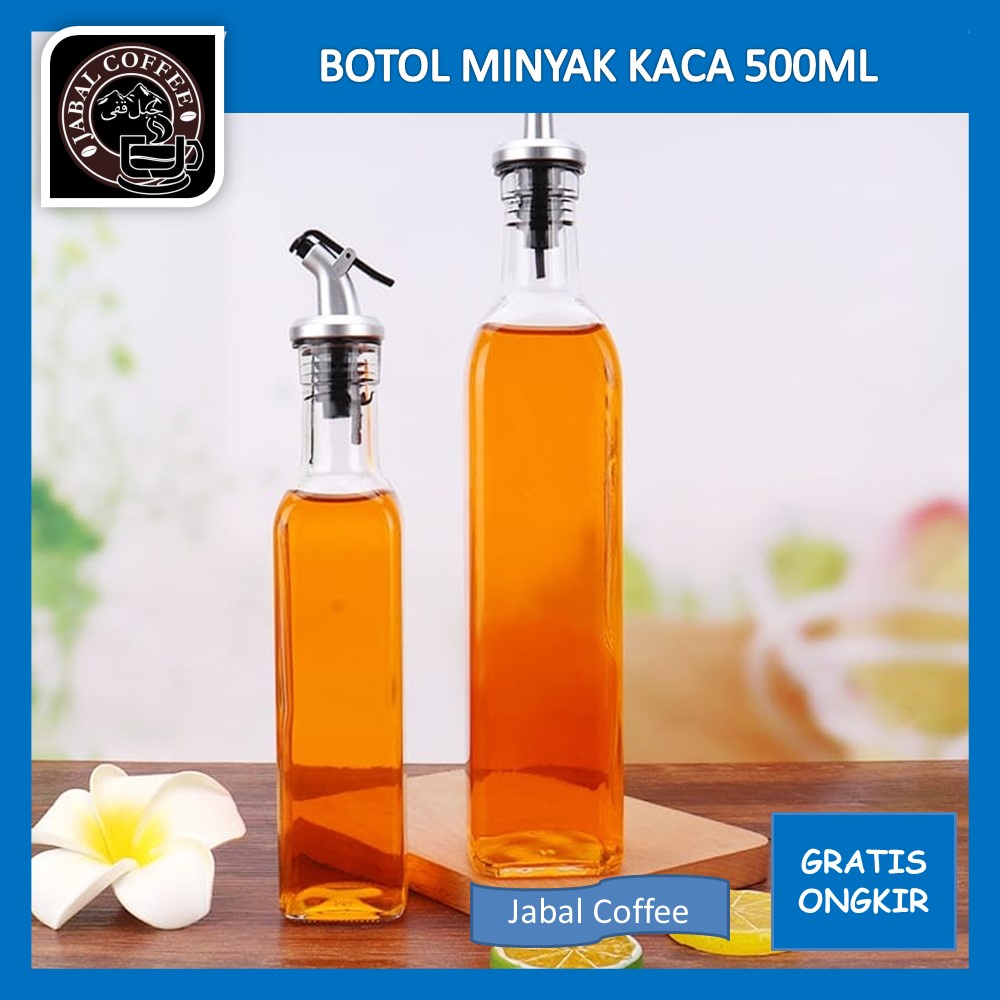 Botol Cuka Kecap Set Pourer Penutup / Botol Minyak Kaca 500 Ml / Tempat Minyak Dapur / Glass Oil Bottle