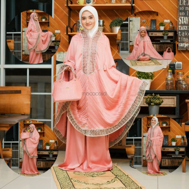 mukena 2 in 1 dewasa mewah premium edition  salem peach salmon bisa cod gosend bandungfree tas cantik jumbo