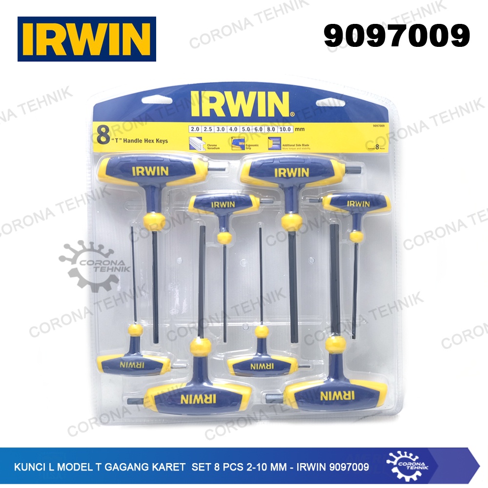 IRWIN 9097009 - Kunci L Model T Gagang Karet Set 8 Pcs 2-10 mm