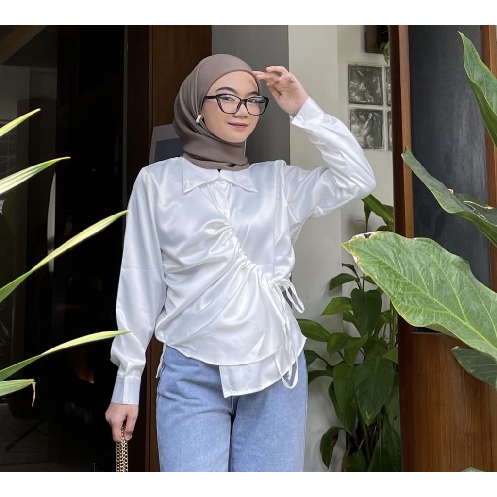 BEFAST - ZEC OOTD Kemeja BRIYAN / Kemeja Kerut SATEN SILK Shirt / Kemeja Wanita Model Terbaru / Atasan Lengan Panjang / Kemeja Serut Polos / Pakaian Wanita Modis / OOTD Remaja Wanita Casual Kekinian / Trendy