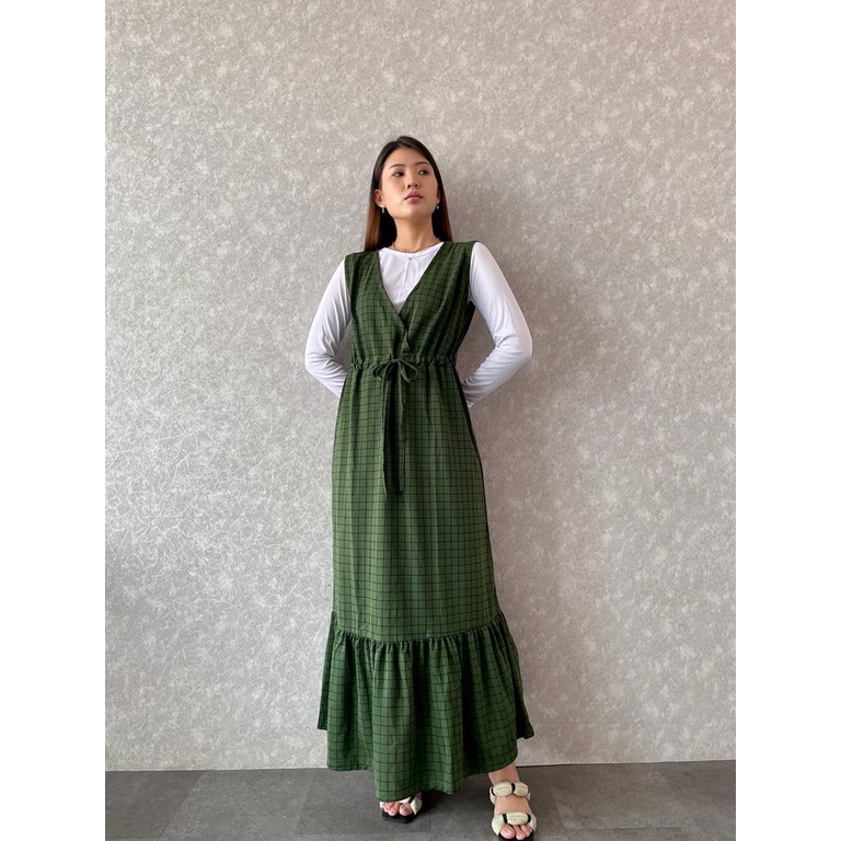 Longdress Overall Kotak Serut inner Overall Inner Serut Motif Kotak Bahan voxy