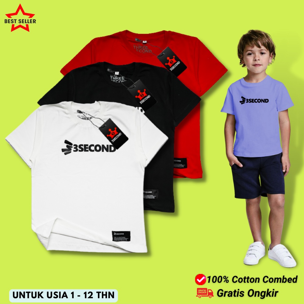 3SE-03 Kaos anak laki-laki dan perempuan umur 1 - 12 tahun| Baju Setelan atasan anak tanggung| Pakaian anak-anak distro keren motif simple| Kaos katun combed 30s