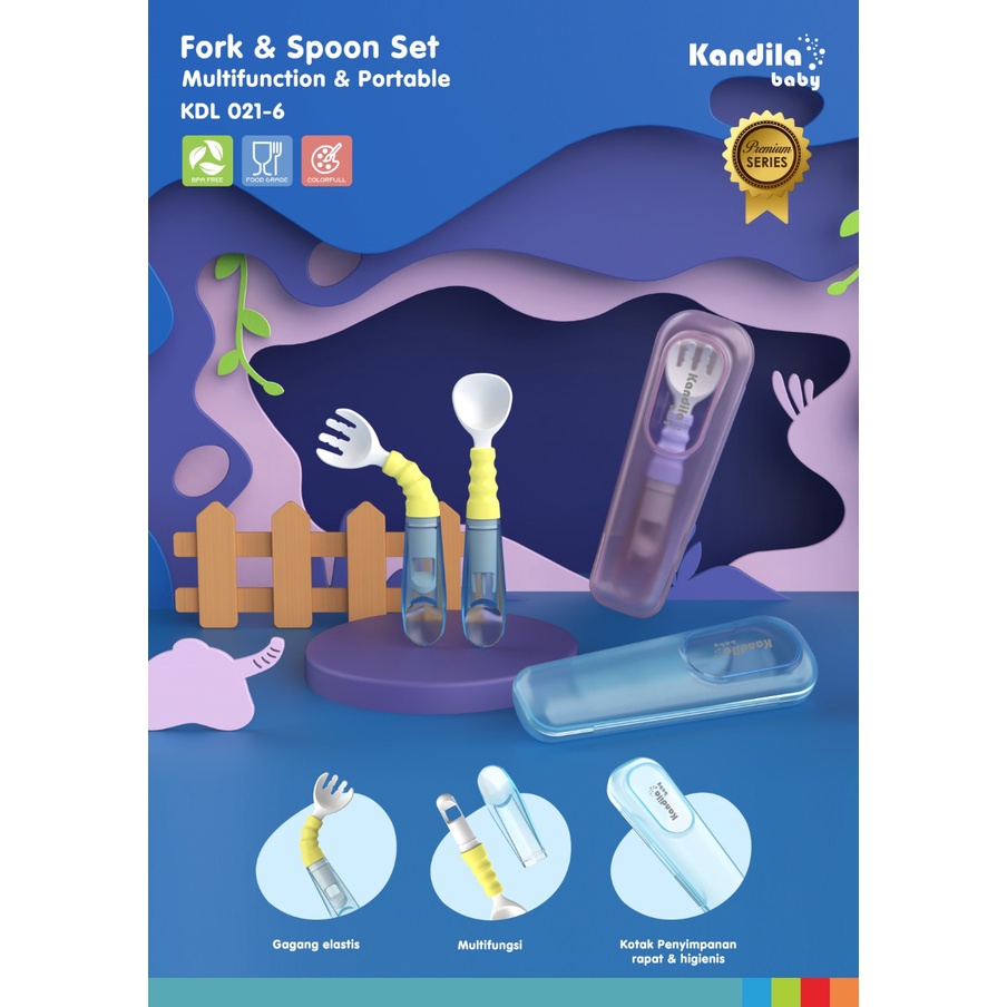 Kandila Baby KDL021-8 Twisting Fork &amp; Spoon Set - Multifunction &amp; Portable Spoon - Sendok Garpu Bayi