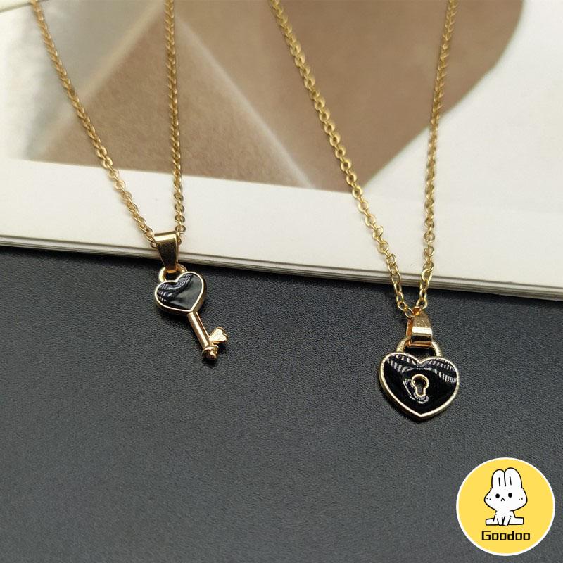 2 Pcs Fashion Wanita Trendi Kunci Liontin Link Rantai Kalung Hati Pasangan Pecinta Kalung -Doo