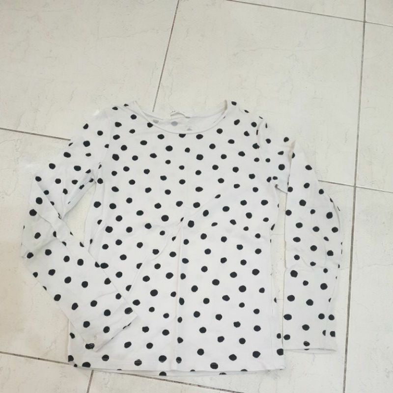KAOS ANAK LENGAN PANJANG H&M WHITE POLKADOT PUTIH PENTOL PENTOL BAHAN KATUN ADEM
