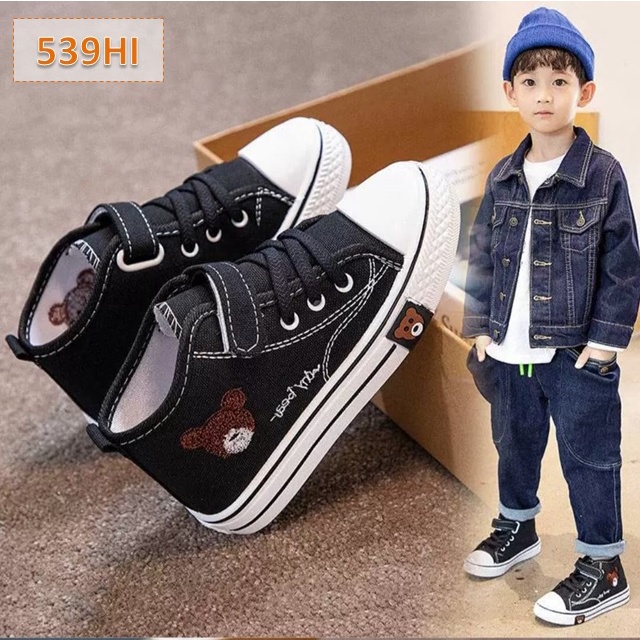 Sneakers Anak Cewek Cowok Whybear High Hitam Pink Putih (539)