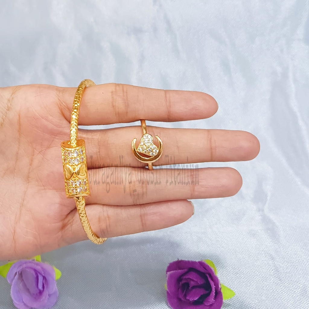 SET DEWASA TITANIUM  PERMATA LOVE DUA HATI PERHIASAN EMAS  KOREA ANTI KARAT DAN ANTI LUNTUR