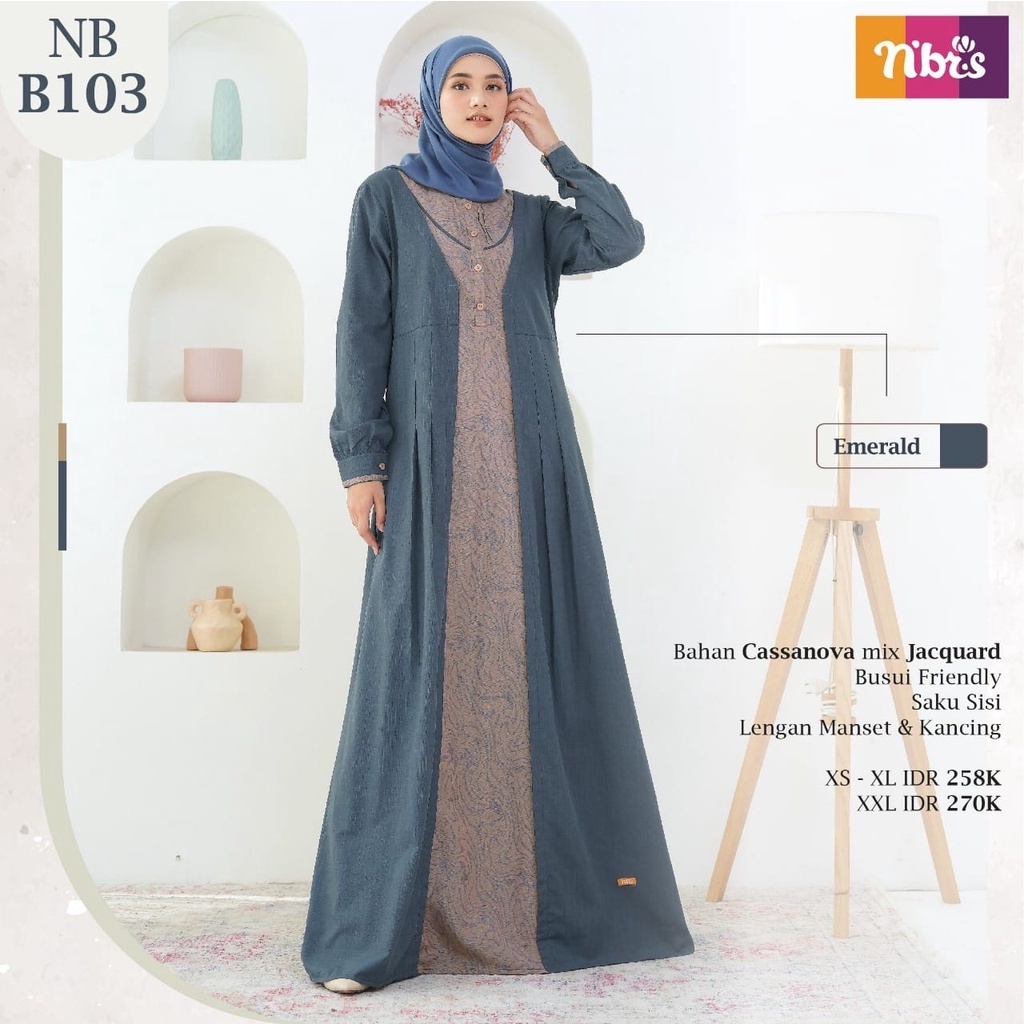 GAMIS WANITA NIBRAS TERBARU 2022 NB B103 EMERALD / BAJU NIBRAS TERBARU NBB 103 EMERAL / GAMIS NIBRAS