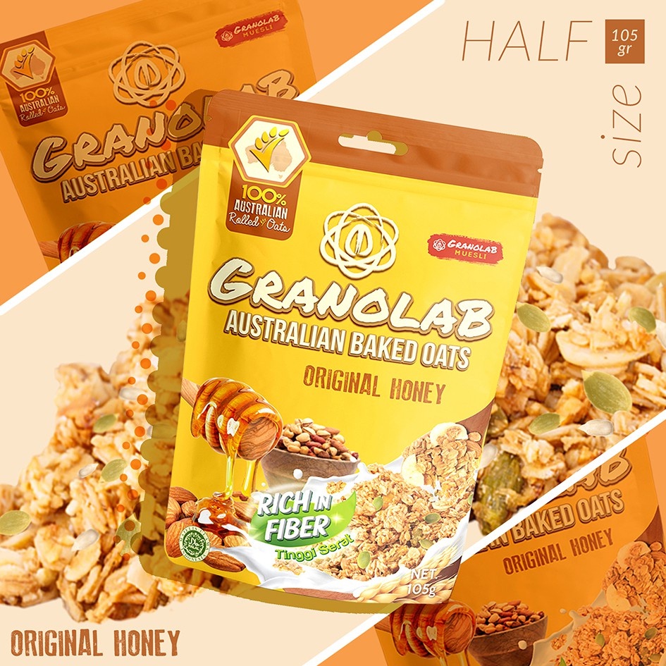 Granolab Original Honey 105 gr Granola Snack Diet Sehat Tinggi Serat &amp; Protein