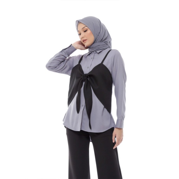 Atasan Wanita Belvina Blouse Abu  Baju Muslim Casual Hijab