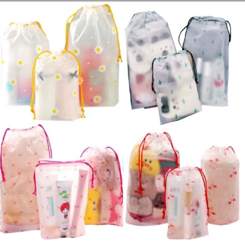 Travel Pouch Organizer Bag Tas Serut Tempat Penyimpanan Alat Make Up Mandi Waterproof Anti Air Mini