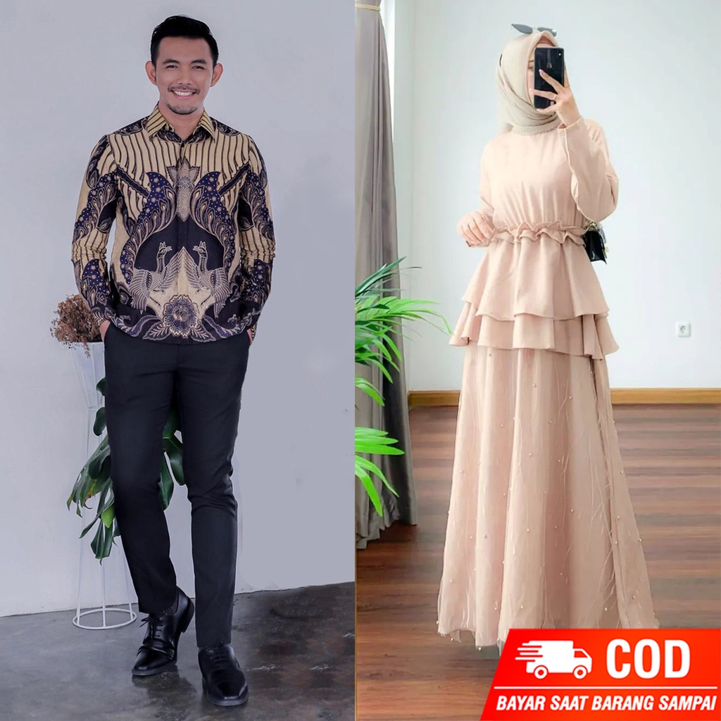 PRODUK TERBARU - BATIK COUPLE GAMIS BRUKAT MAXI DRESS SANIA - BATIK SARIMBIT UNTUK KONDANGAN - GAUN PESTA BRUKAT MODERN