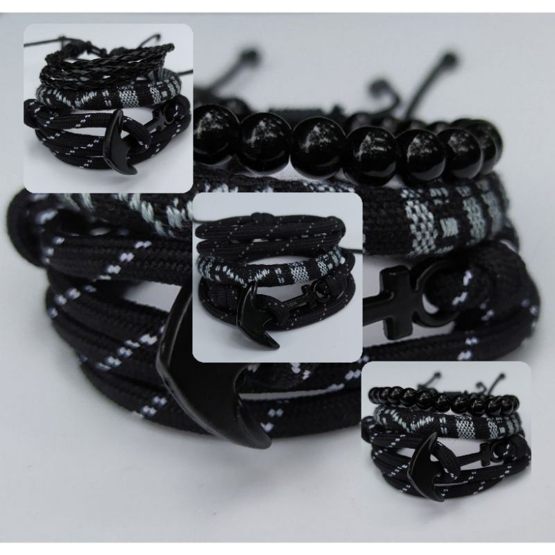 (3pcs)Paket Gelang Jangkar Black White
