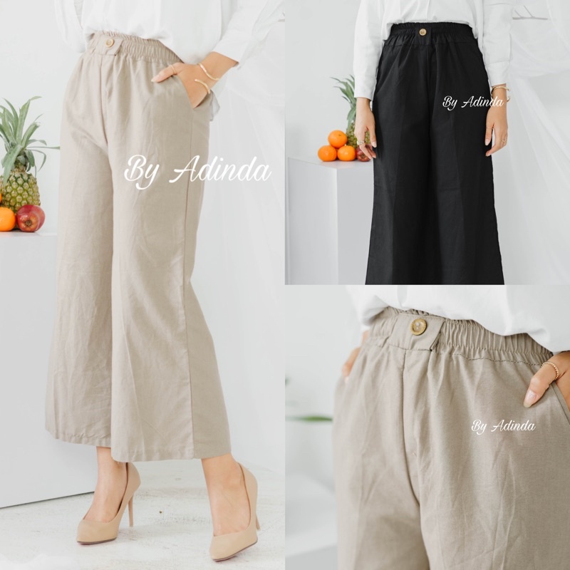 Celana Kulot Linen Kancing Highwaist Premium -  Cullote Pants | Celana Kulot Wanita