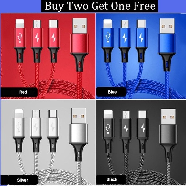 Kabel Data Ocean Blue OB-15 USB 3in1 iOS + Micro USB + Type C Fast Charging