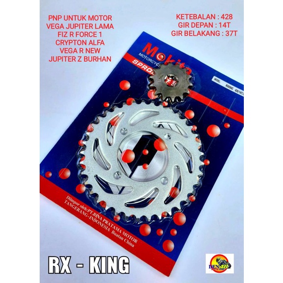 GEAR GIR SET DEPAN BELAKANG YAMAHA RX KING [ 37T ] VEGA JUPITER FIZ R FORCE 1 VEGA R NEW ALFA CRYPTO