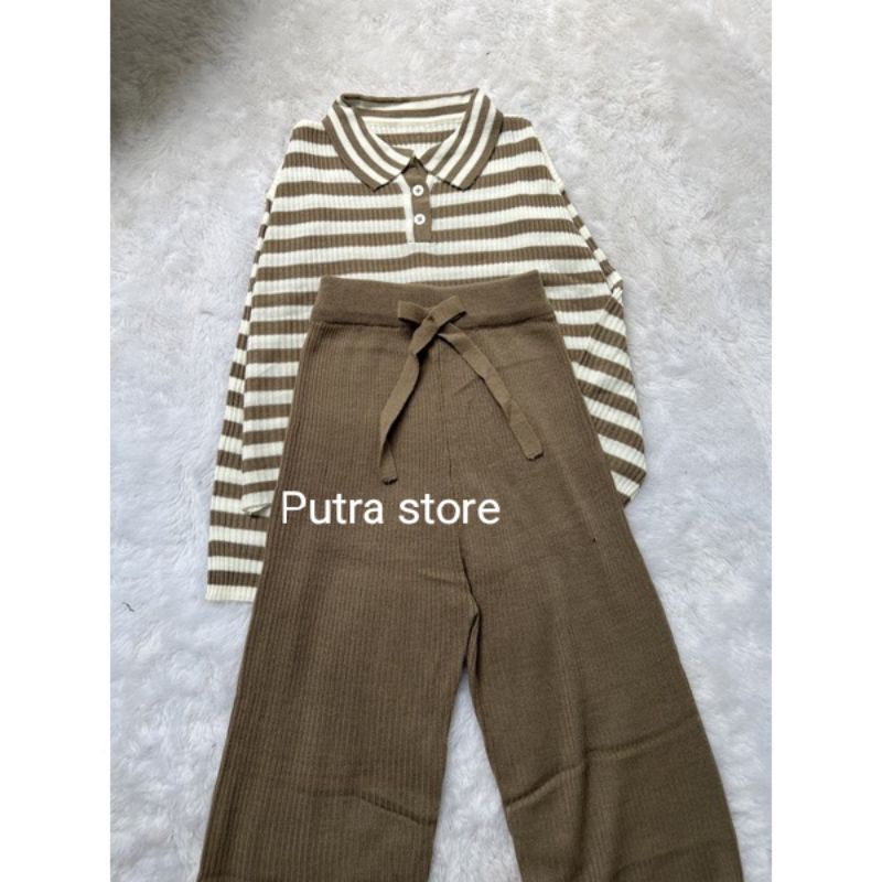 one set sirene polo Strip dan kulot rajut premium