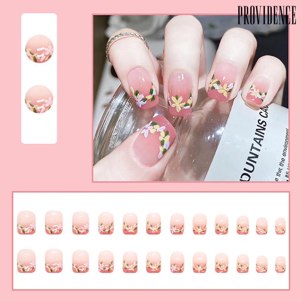 Kuku Palsu Desain Bunga Warna Gradasi pink Untuk manicure