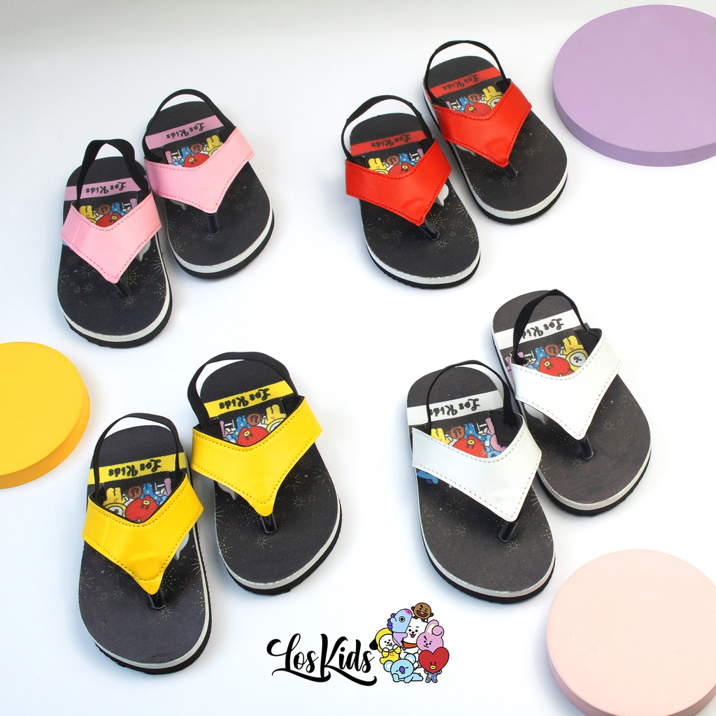 Bayar Ditempat Sepatu Sandal Anak Tali Belakang Anti Slip Karakter BTS Flip Flops LosKids