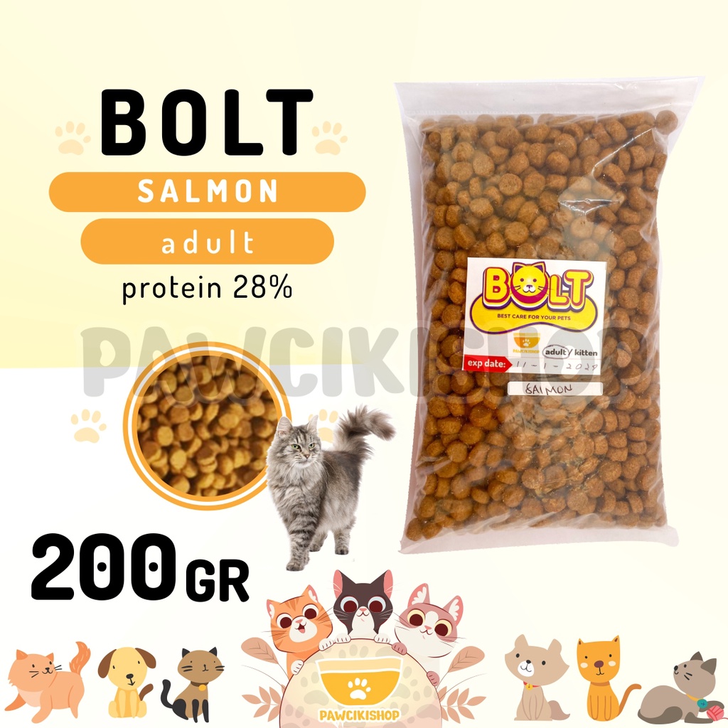 PAWCIKISHOP - BOLT ADULT SALMON 200GR / bolt / bolt makanan kucing / makanan kucing bolt / bolt maka