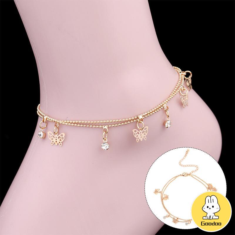 Double Layer Hollow Butterfly Liontin Gelang Kaki Paduan Fashion Sepatu Wanita Yang Indah -Doo